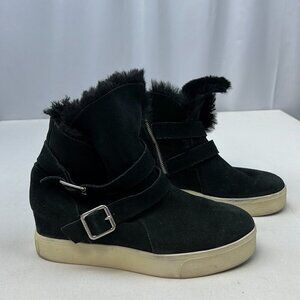 J/SLIDES Womens Black Suede Comfort Round Toe Ankle Winter Boots Size 8